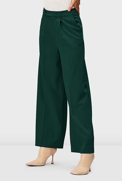 Wide leg stretch crepe pants