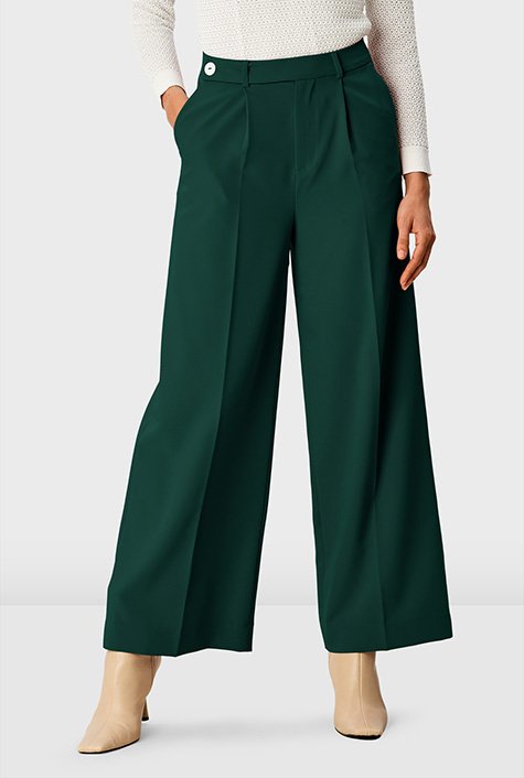 Wide leg stretch crepe pants