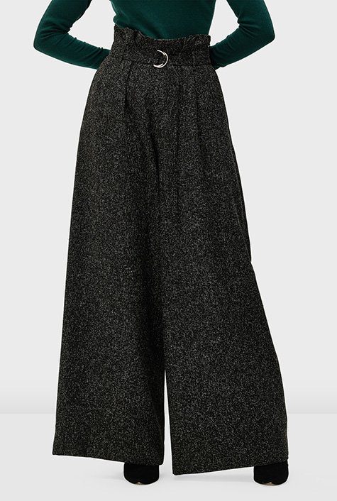 Paperbag waist cross hatch suiting palazzo pants