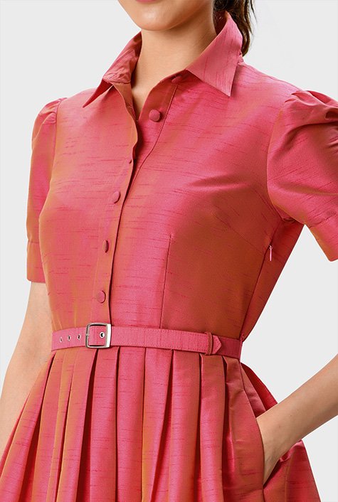 Shop Dupioni fit-and-flare belted shirtdress