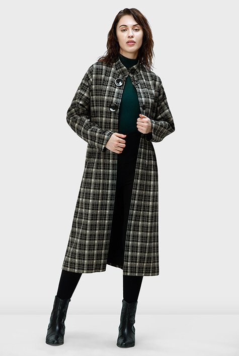 Dolman sleeve plaid frock coat