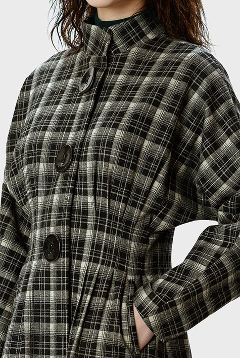 Dolman sleeve plaid frock coat