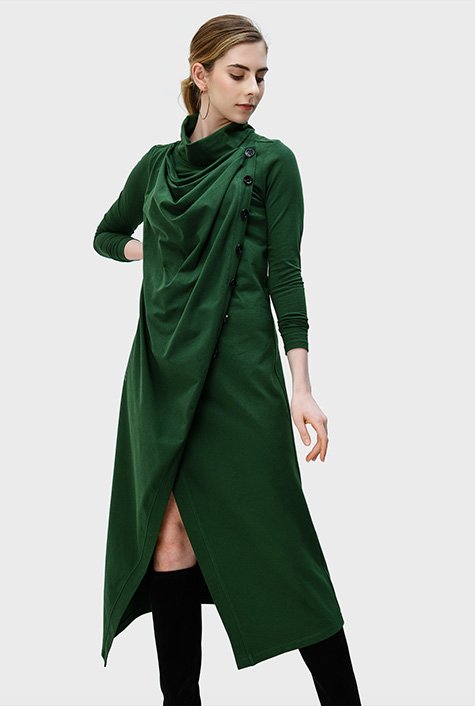 Shop Cowl neck cotton jersey asymmetric wrap dress | eShakti