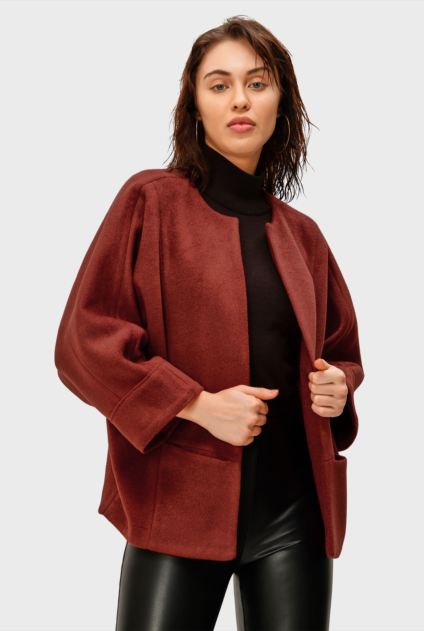 ジャケット・アウター Na.e Traditional Melton Coat Leather Contrast Melton Quilted Long Coat with Lining - 2
