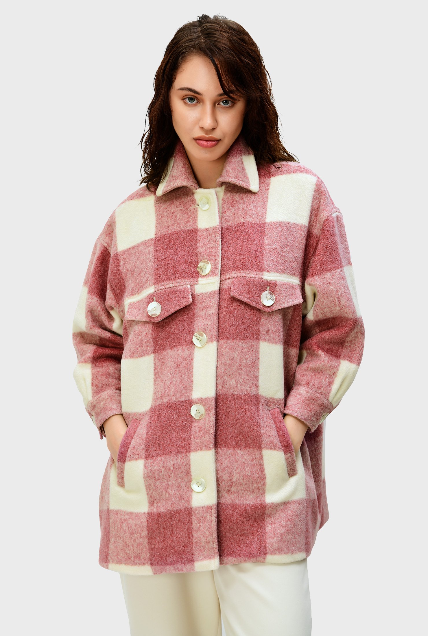 Shop Wool blend plaid shirt jacket | eShakti