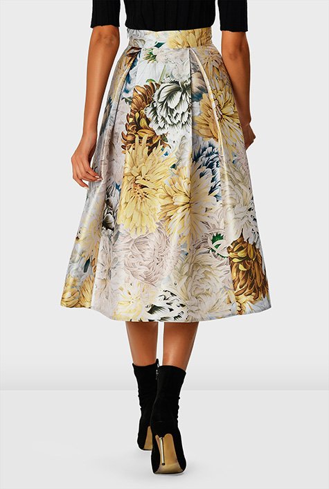 Shop Floral print dupioni pleated full skirt