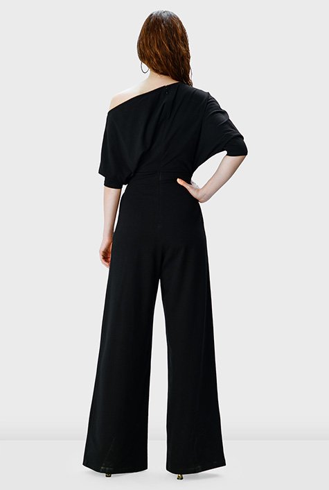 Asymmetric shoulder cotton jersey palazzo jumpsuit