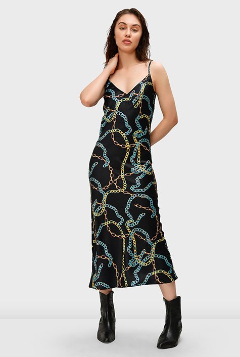 Satin chain 2024 print dress