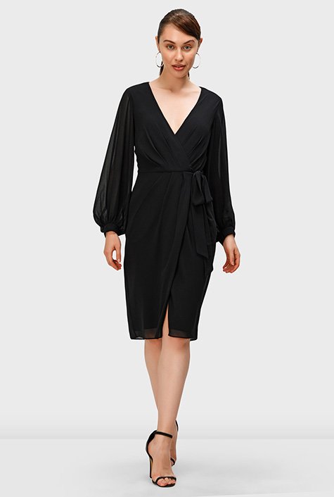 Shop Sheer chiffon wrap dress | eShakti