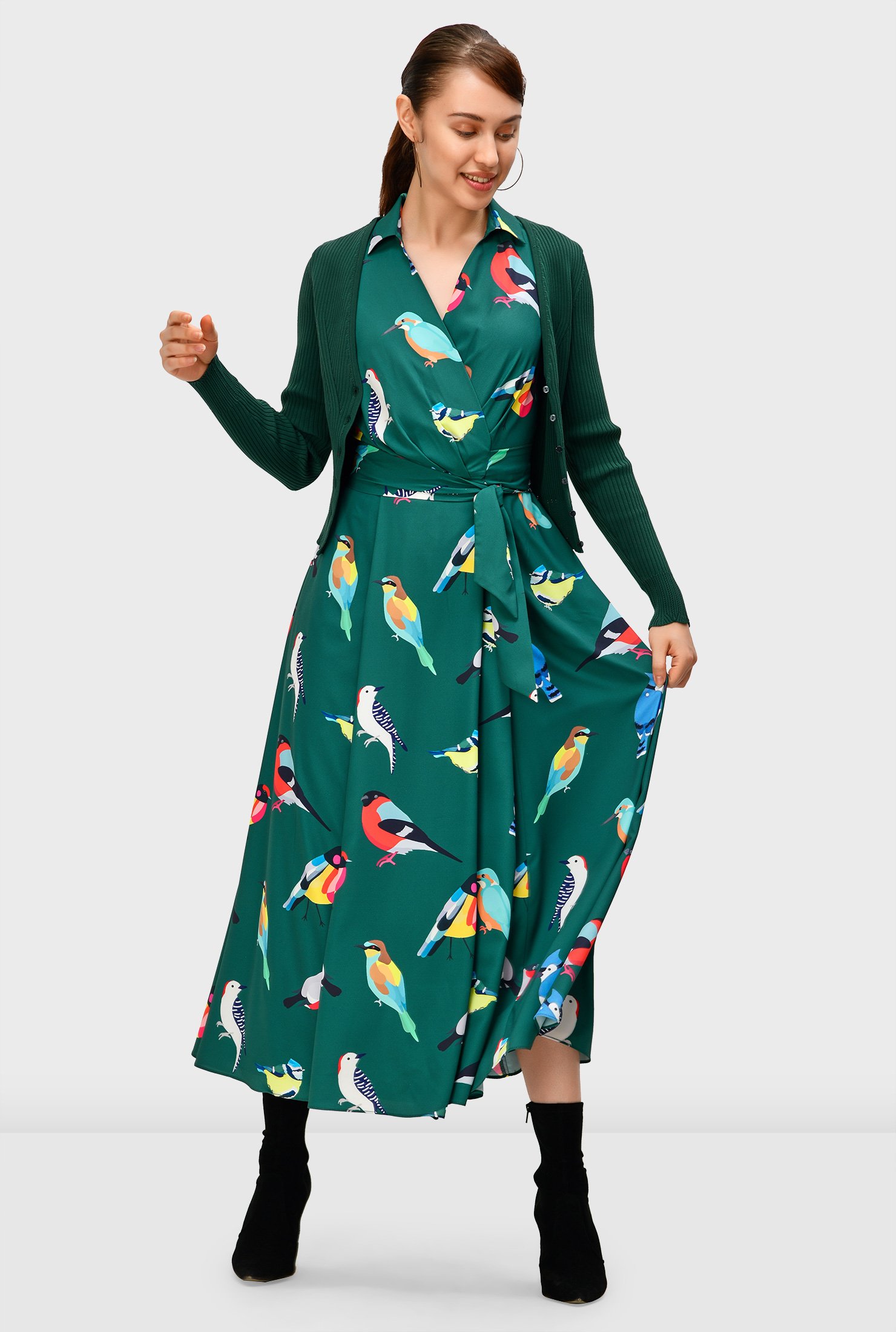Shop Bird print crepe wrap dress
