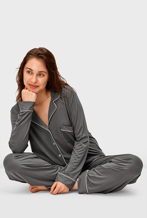 Shop Contrast trim modal jersey pajamas