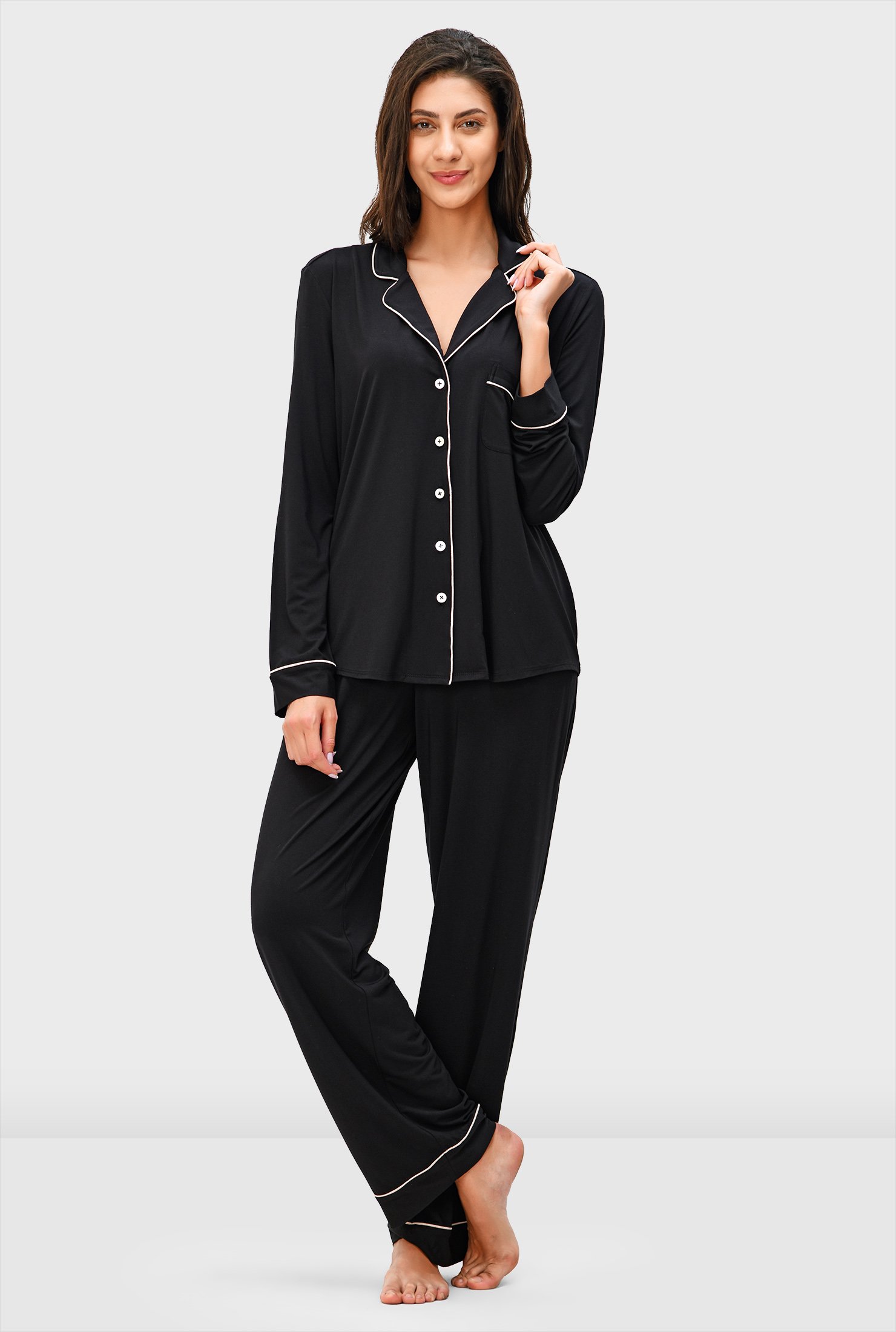 Shop Contrast trim modal jersey pajamas | eShakti