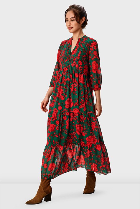 Floral print georgette tiered shirtdress