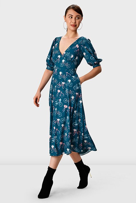 Shop Bicycle print crepe banded empire dress | eShakti