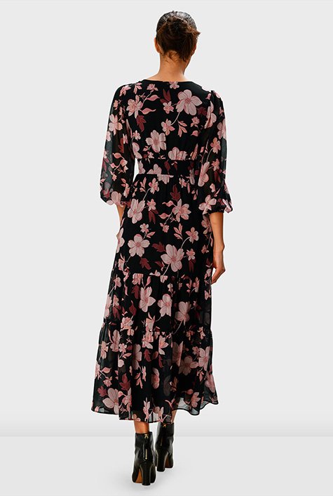 Shop Smocked empire floral print georgette dress | eShakti