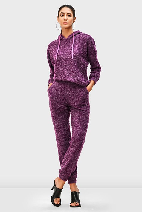 Shop Boucle knit hoodie top and jogger pant set eShakti