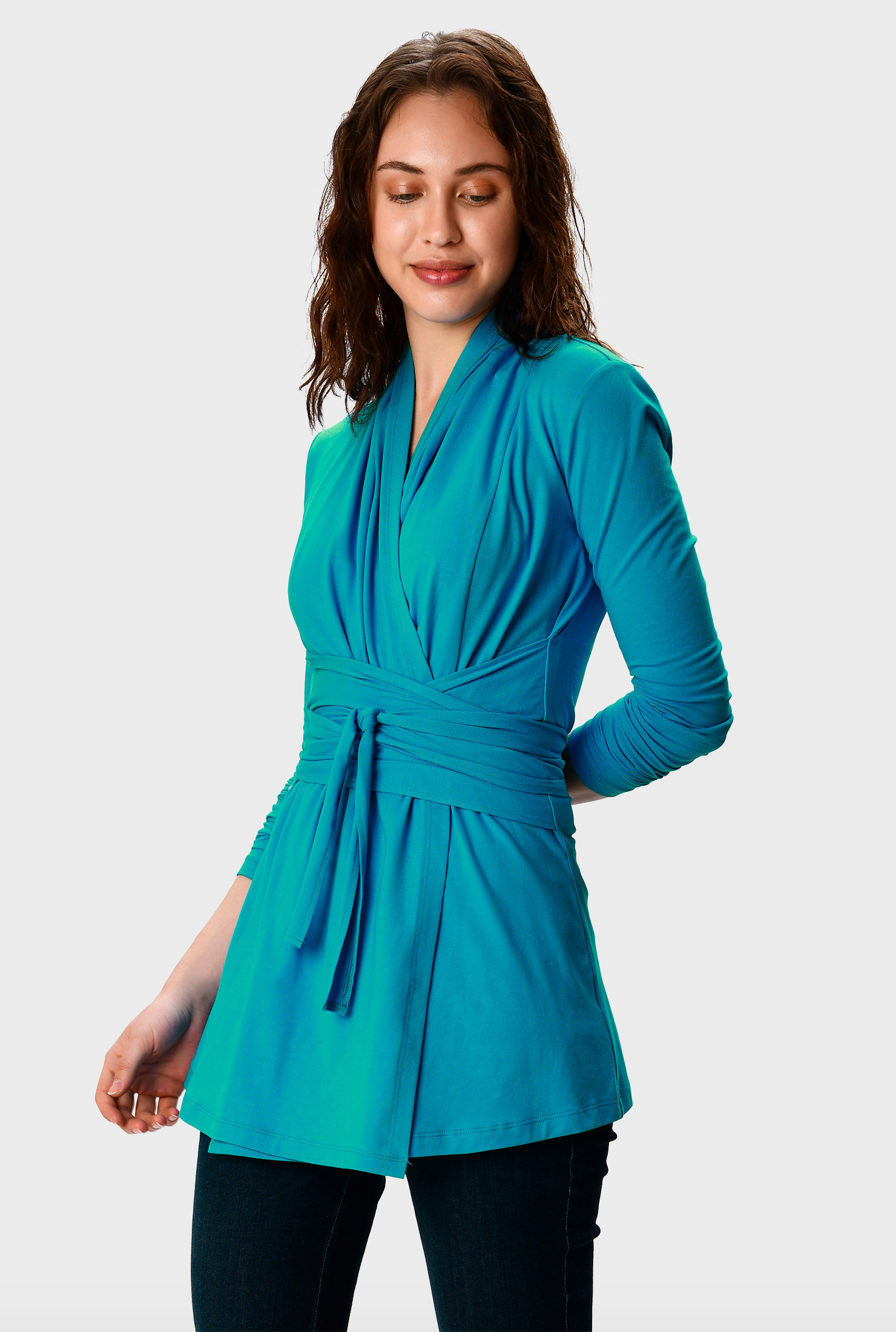 Shop Obi belt cotton jersey wrap tunic eShakti