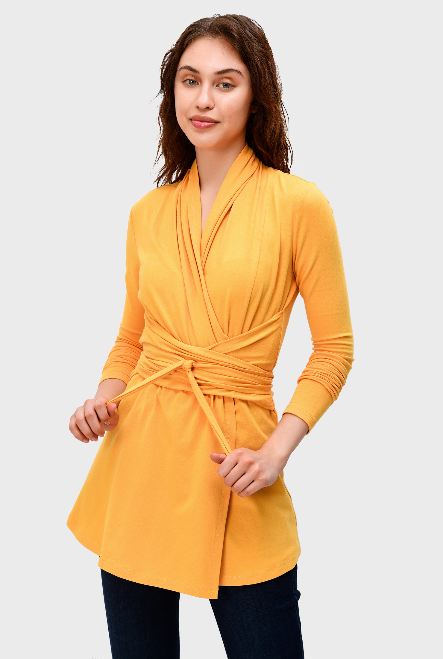 Shop Obi belt cotton jersey wrap tunic eShakti