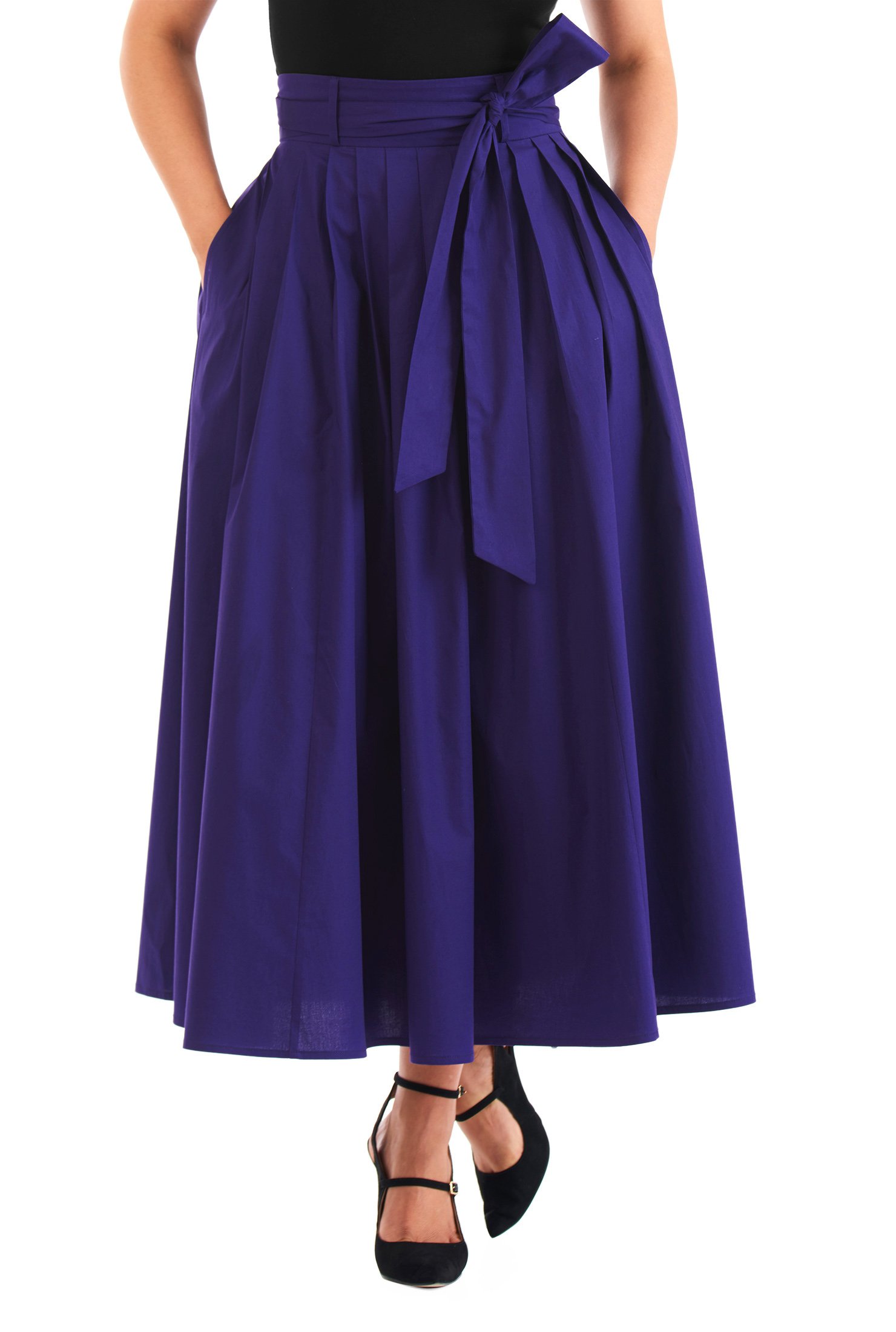 Shop Sash waist cotton sateen full skirt | eShakti