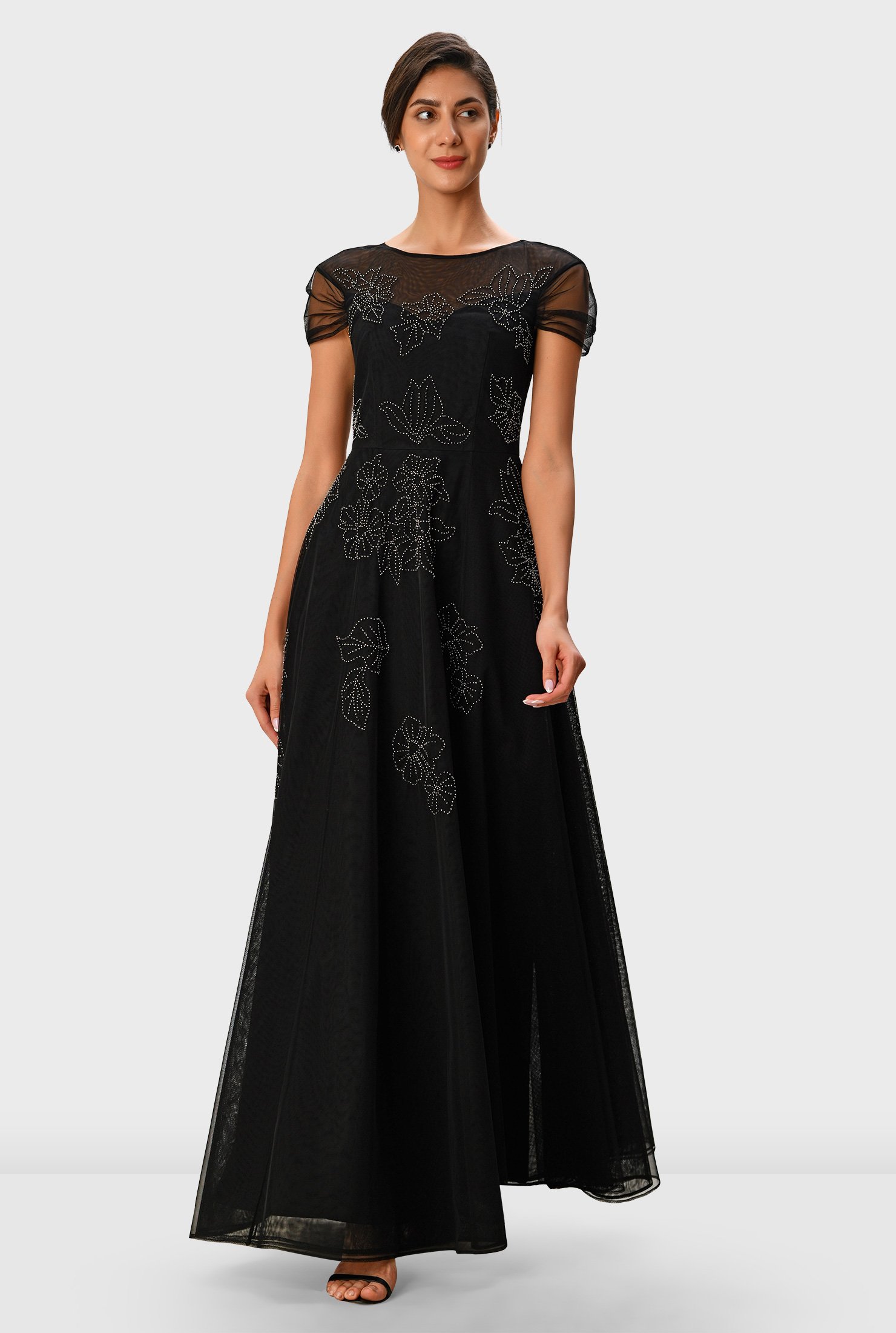 Shop Bead embellished illusion tulle dress | eShakti