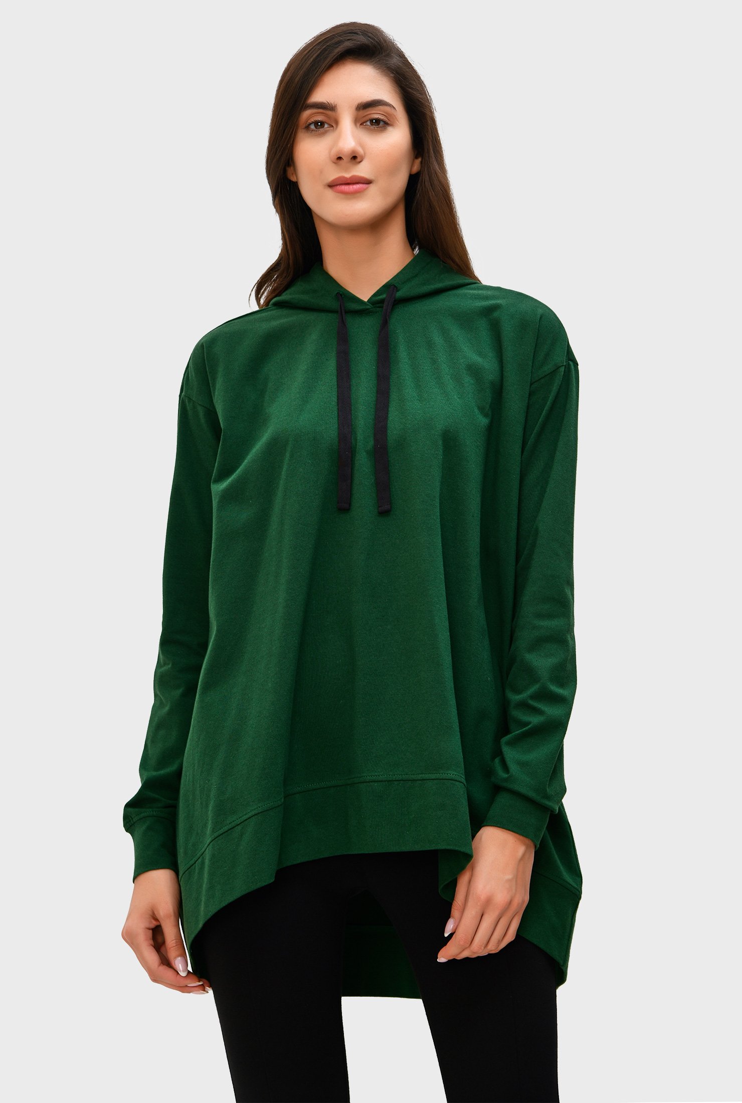 Shop Cotton jersey high-low hoodie tunic | eShakti