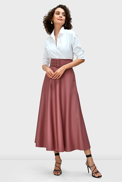 Shop Soft twill belted maxi skirt | eShakti