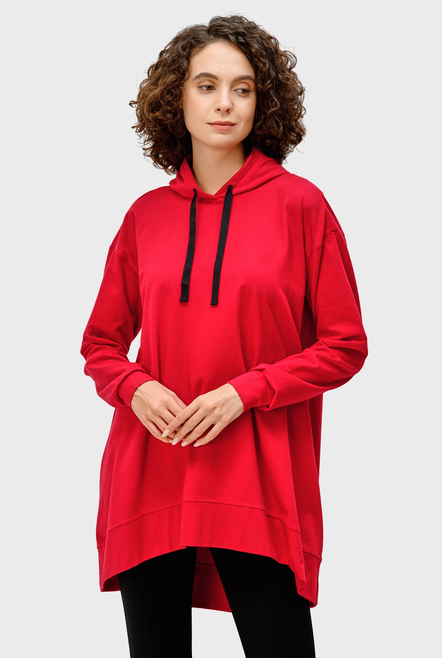 Shop Cotton jersey high-low hoodie tunic | eShakti