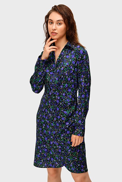 Pleated floral print satin faux wrap dress