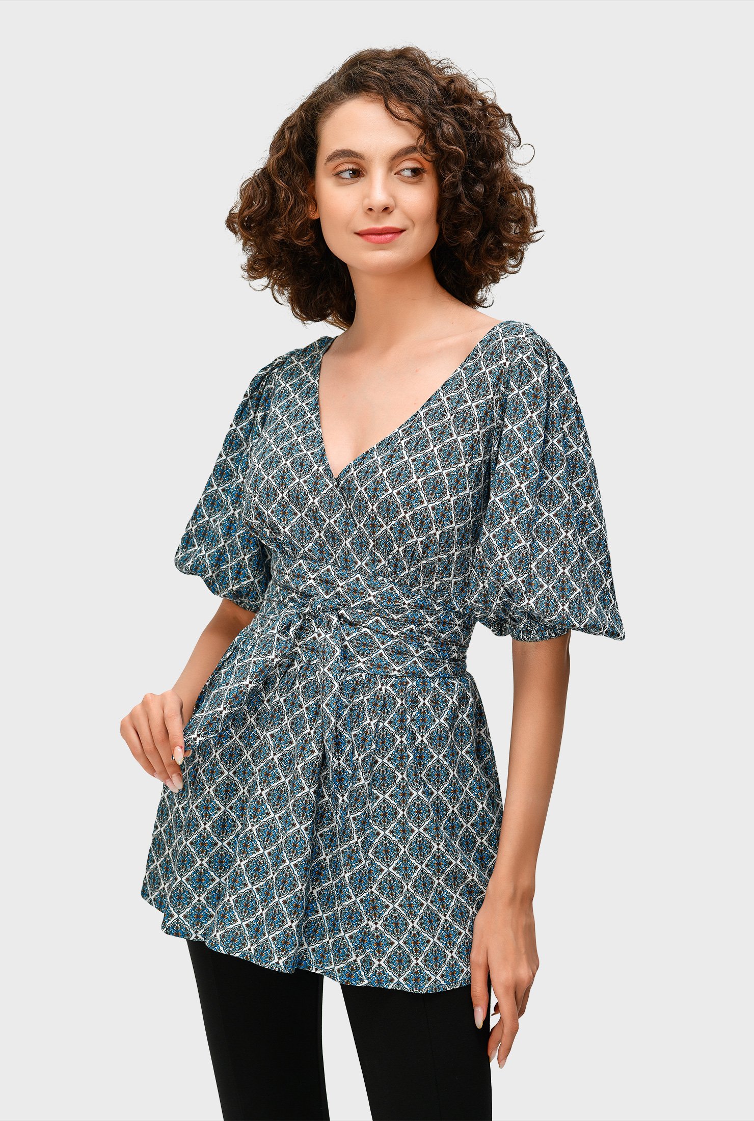 Shop Tile print surplice peplum top | eShakti