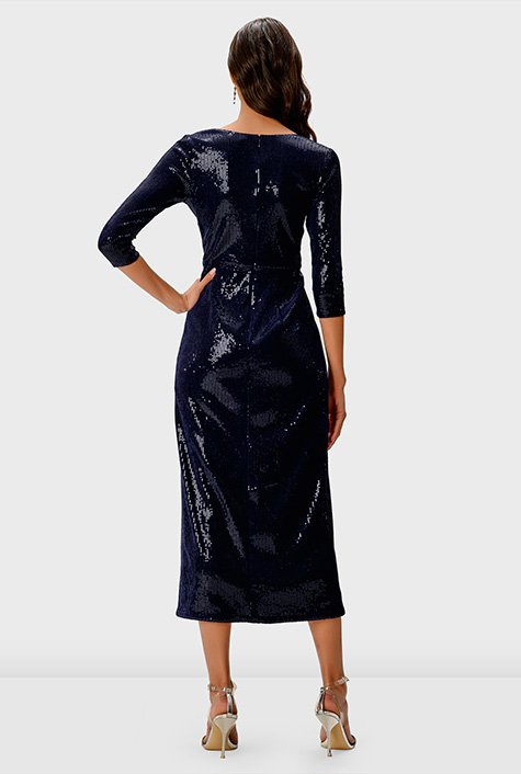 Shop Sequin drape faux-wrap dress | eShakti