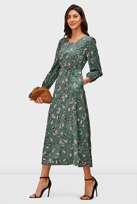 Paisley Belted Crepe Dress for Women