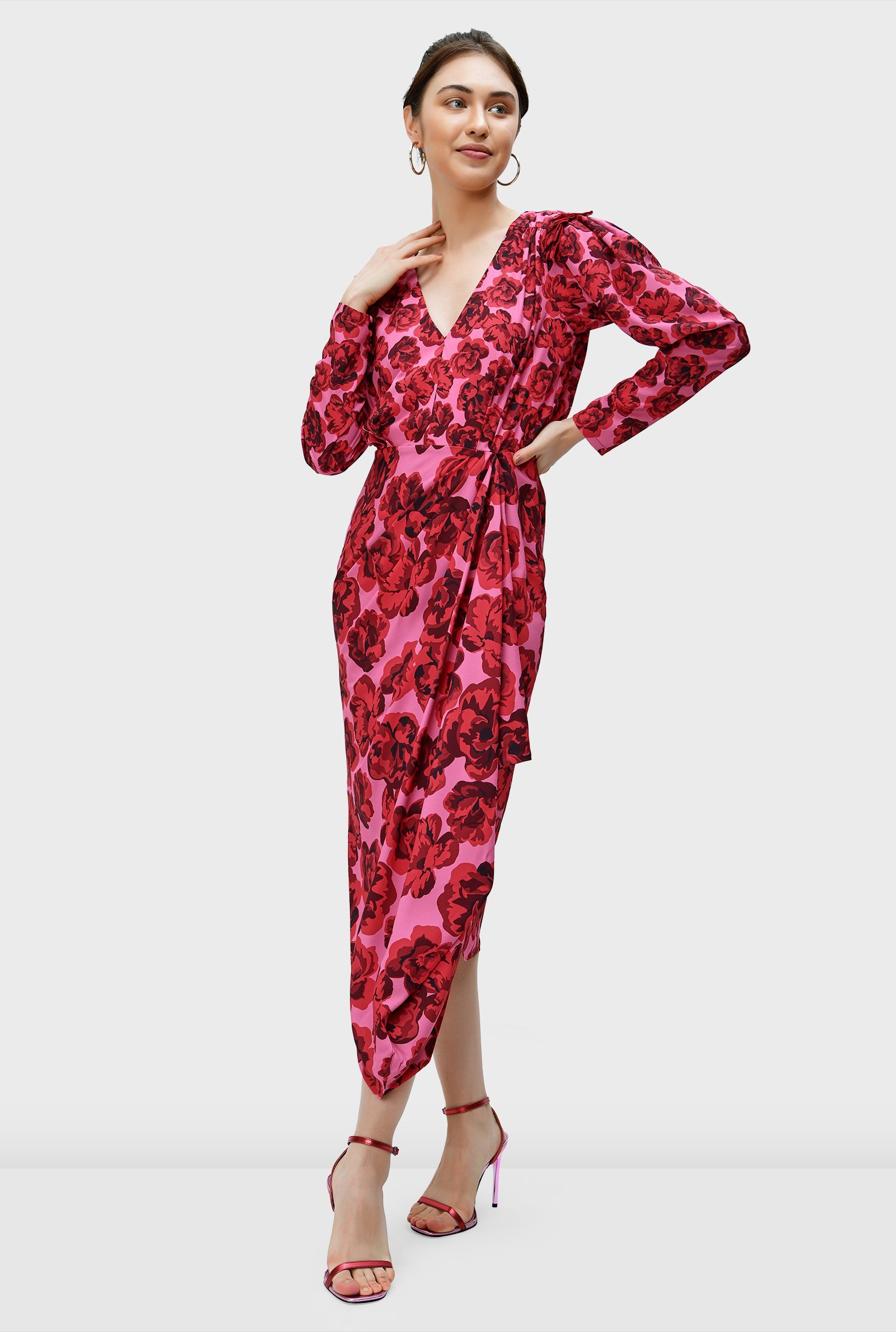 Shop Floral print crepe faux wrap dress | eShakti