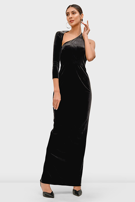 Shop One shoulder stretch velvet sheath dress | eShakti