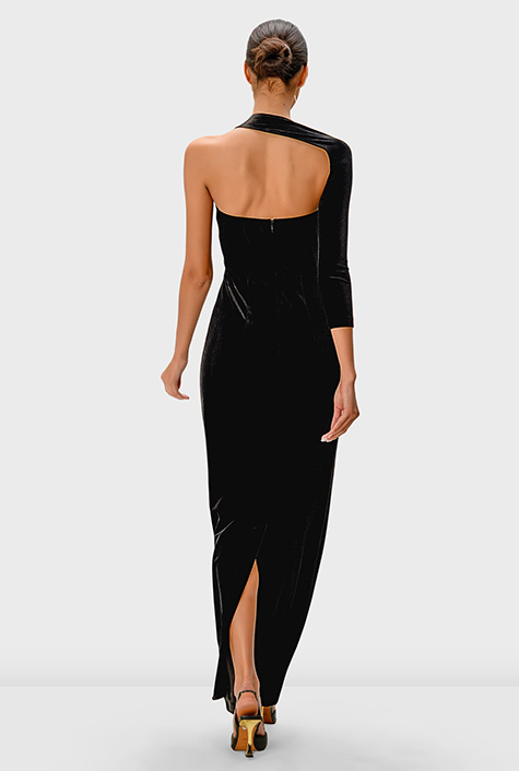 Shop One shoulder stretch velvet sheath dress | eShakti