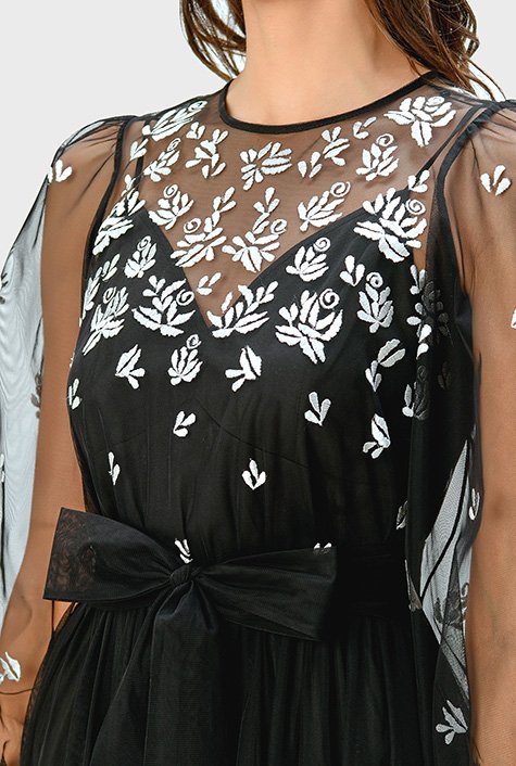 Shop Floral embroidery sheer tulle dress | eShakti