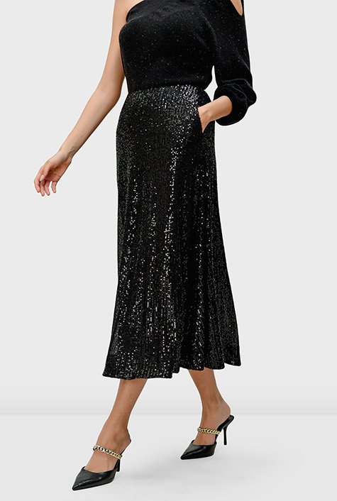 Black sequin shop flare skirt