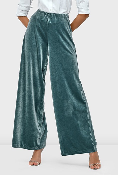 RQYYD High Waisted Velvet Pants for Women Elastic Waist Wide Leg Pants  Loose Palazzo Pants Velour Sweatpants with Pockets Pink XL