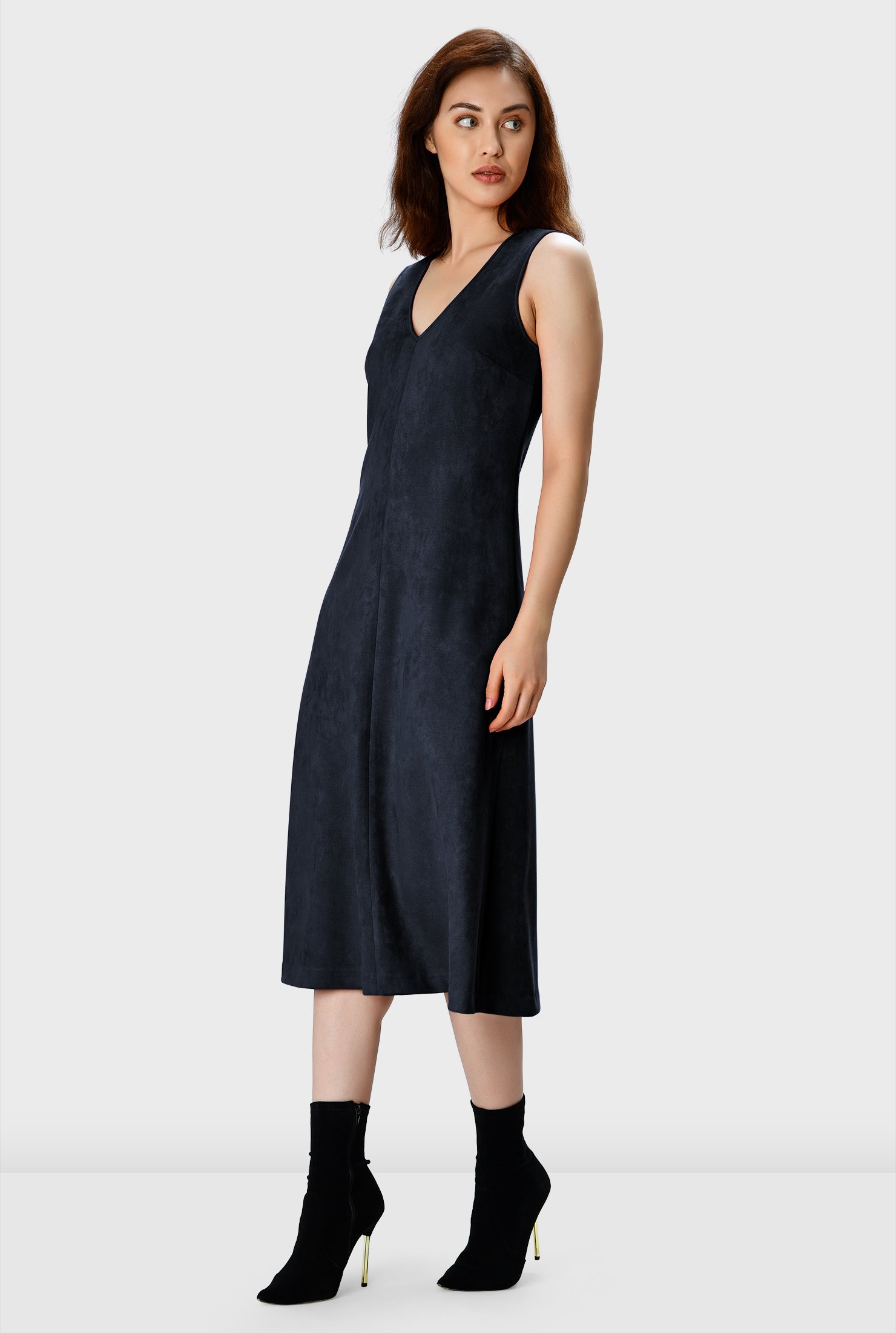 sleeveless faux suede trapunto dress