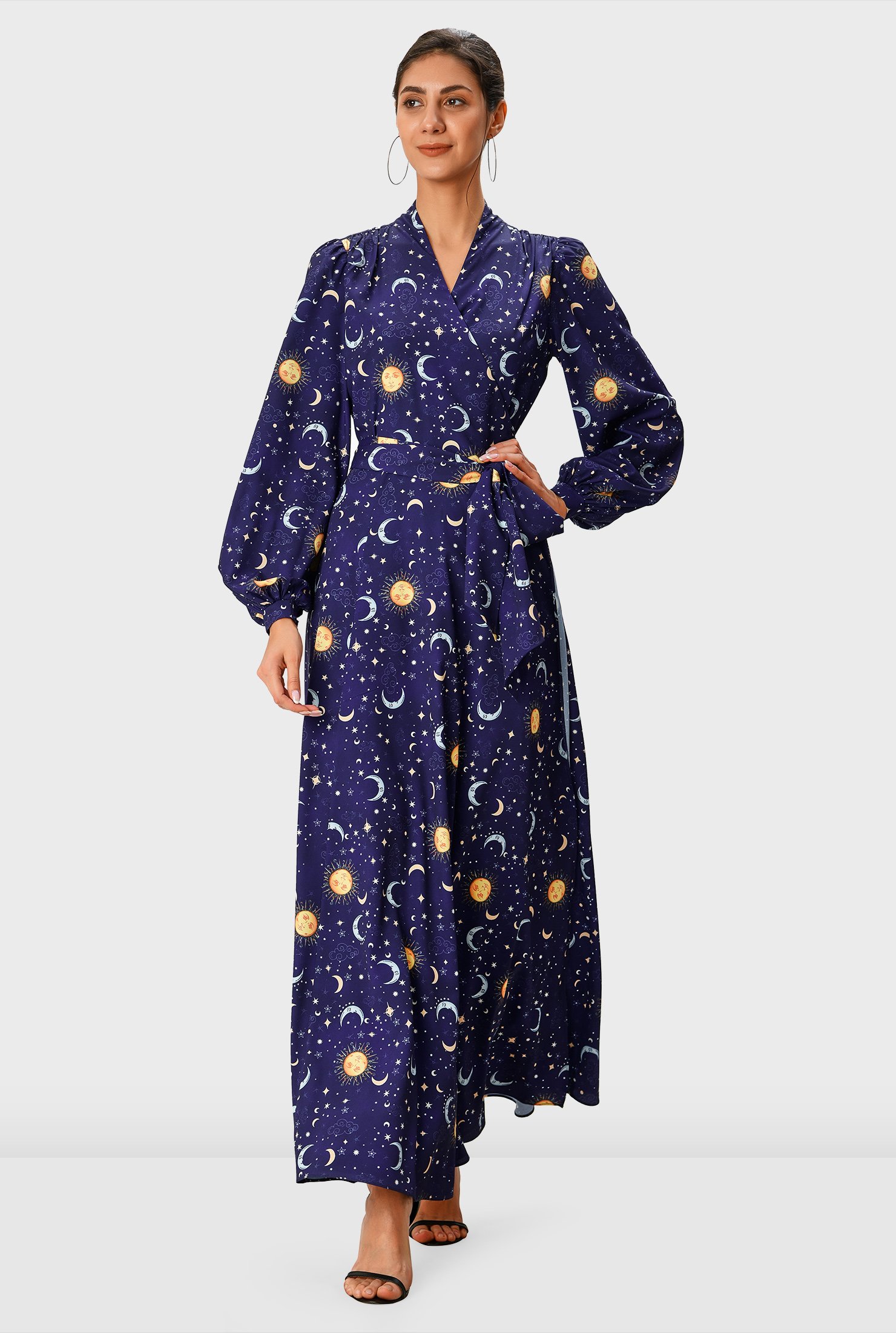 Shop Celestial print crepe wrap dress | eShakti