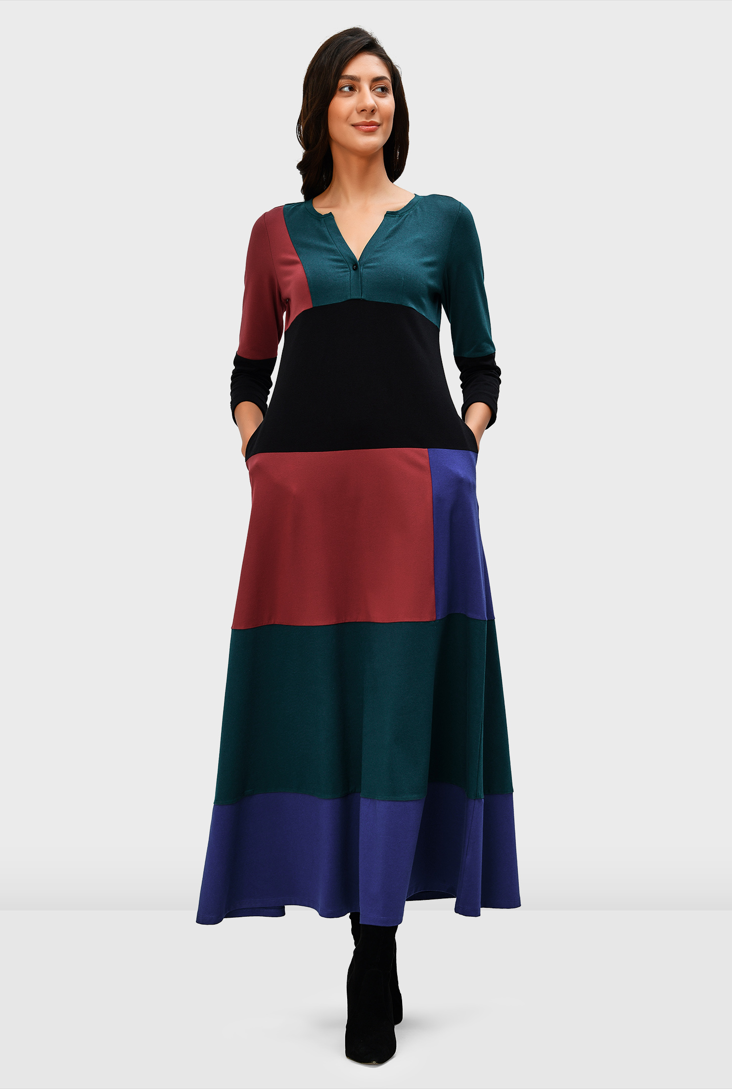 Shop Colorblock cotton jersey empire dress eShakti