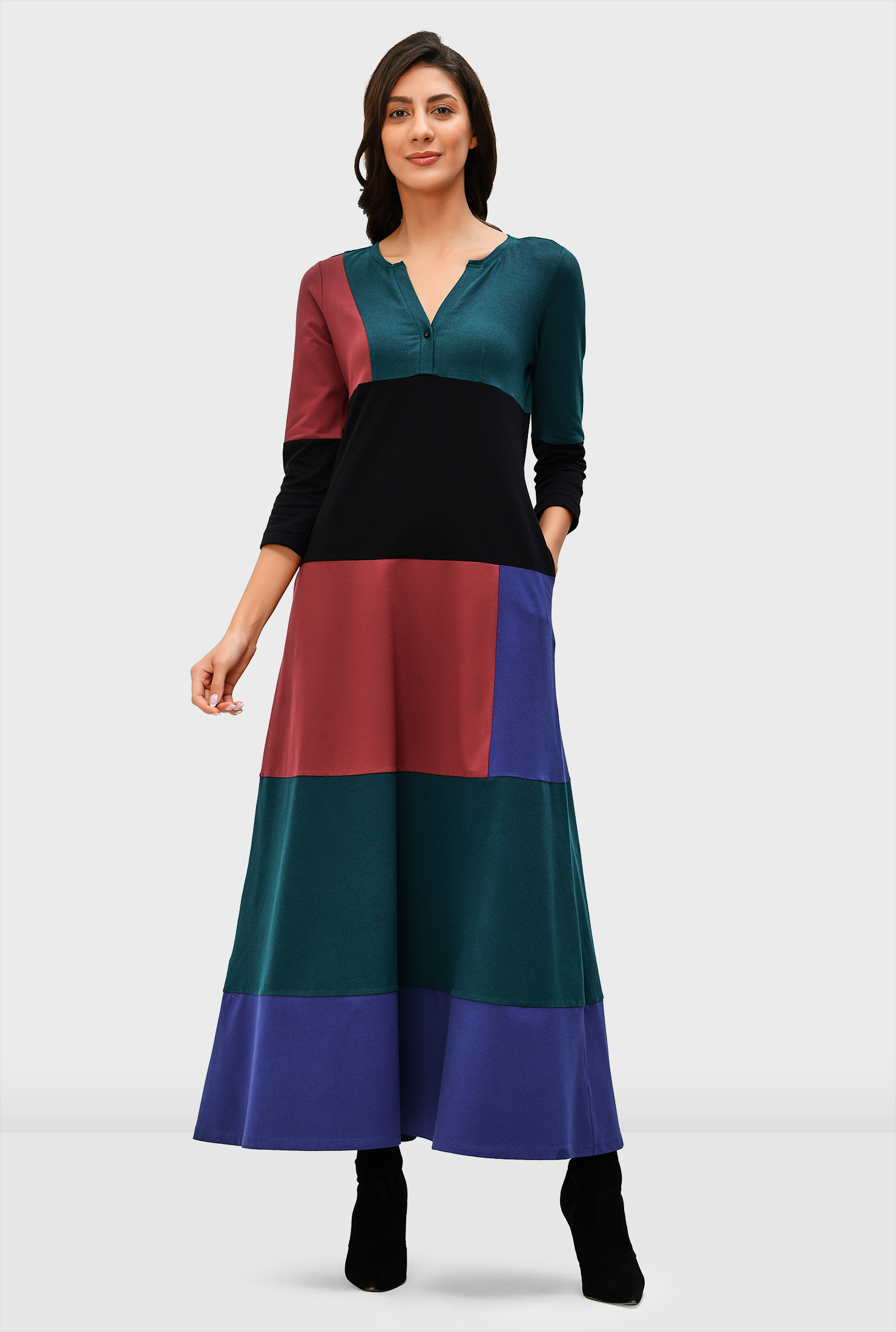 Shop Colorblock cotton jersey empire dress eShakti