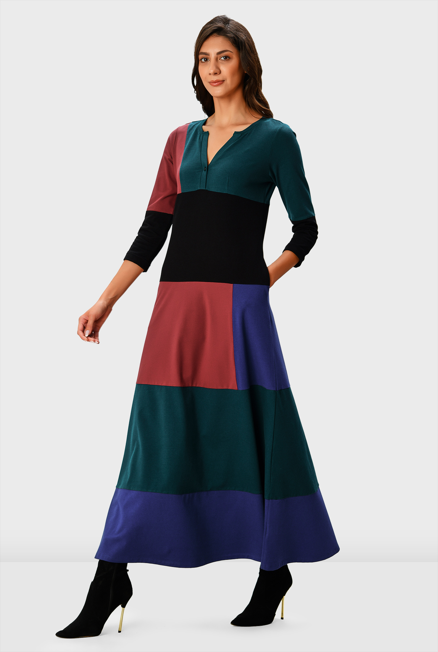 Shop Colorblock cotton jersey empire dress eShakti