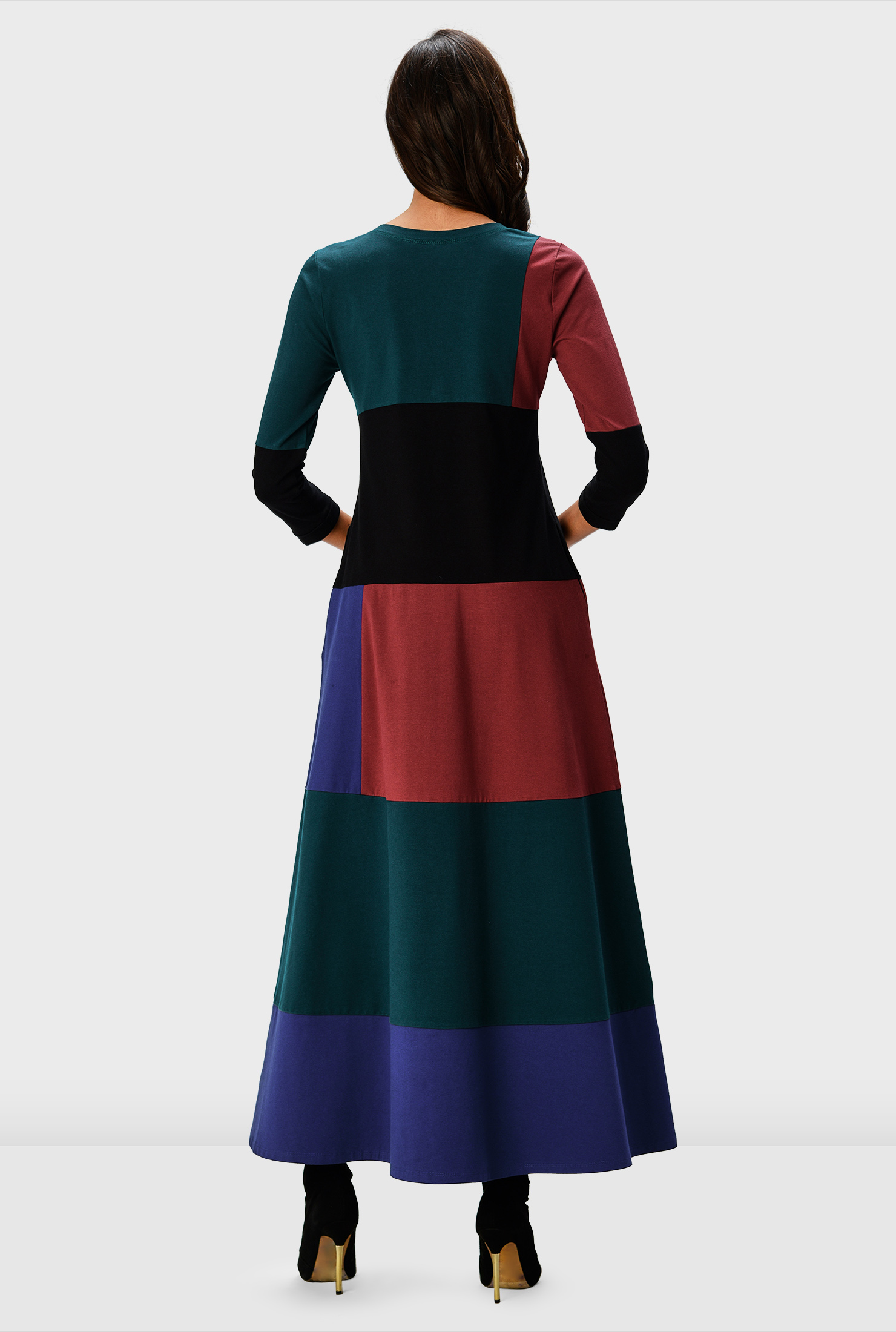 Shop Colorblock cotton jersey empire dress eShakti
