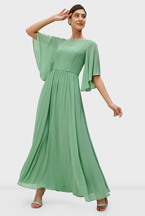 Shop Flutter sleeve chiffon maxi dress eShakti