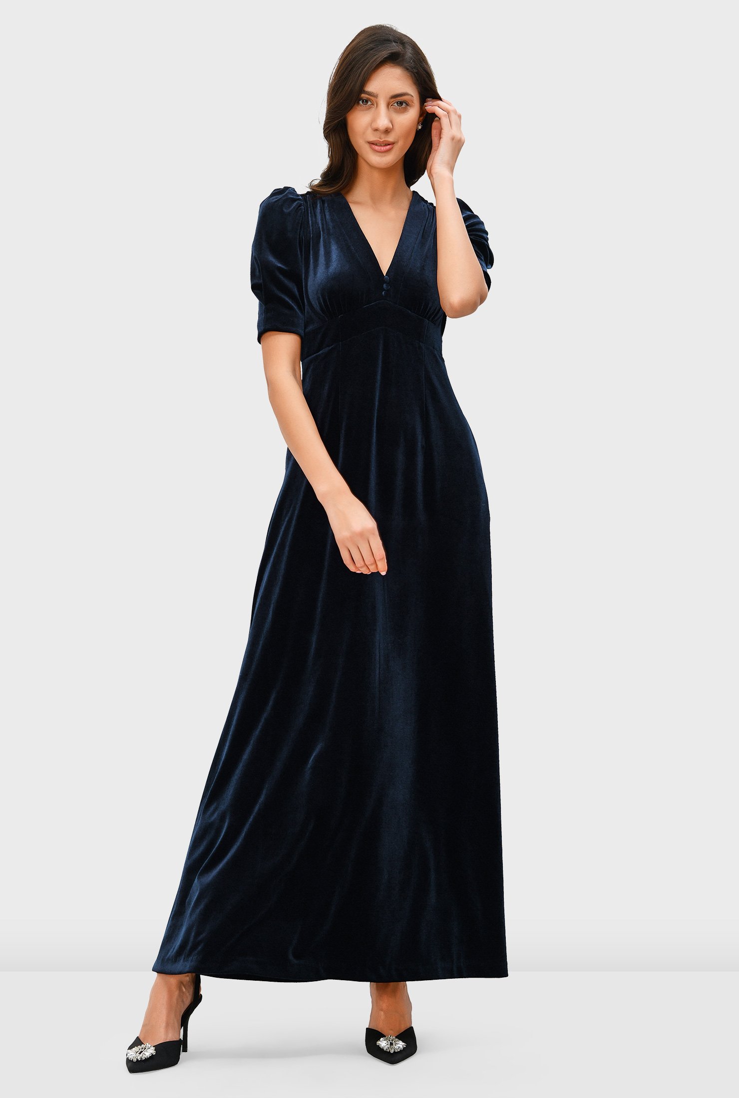 Shop Stretch Velvet Empire Maxi Dress Eshakti 8714