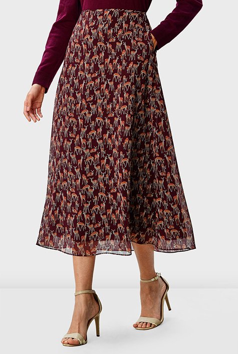 Shop Deer print georgette flared skirt eShakti