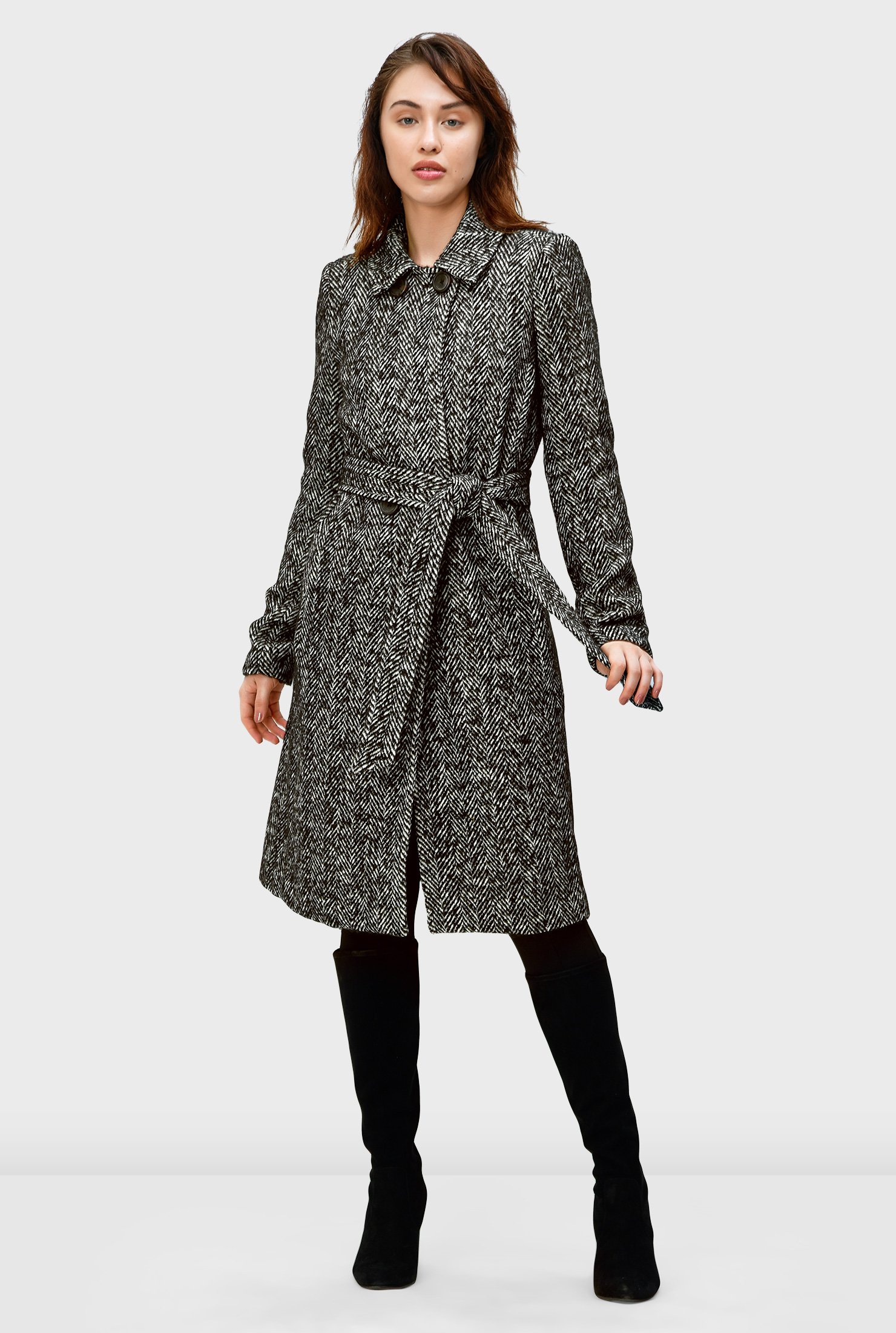 Shop Herringbone stripe tweed car coat | eShakti