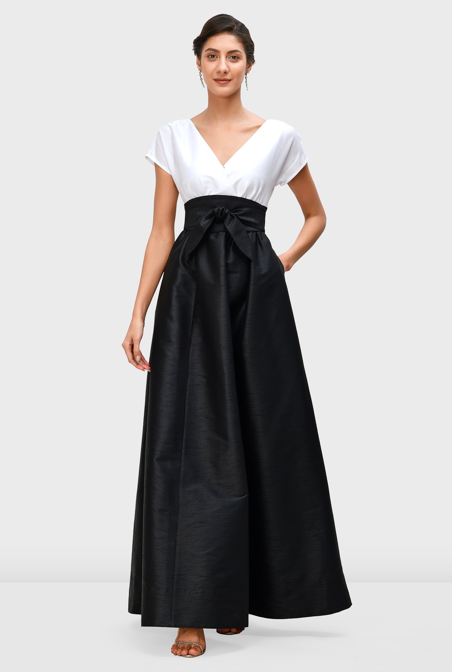 Shop Two-tone dupioni surplice maxi dress | eShakti