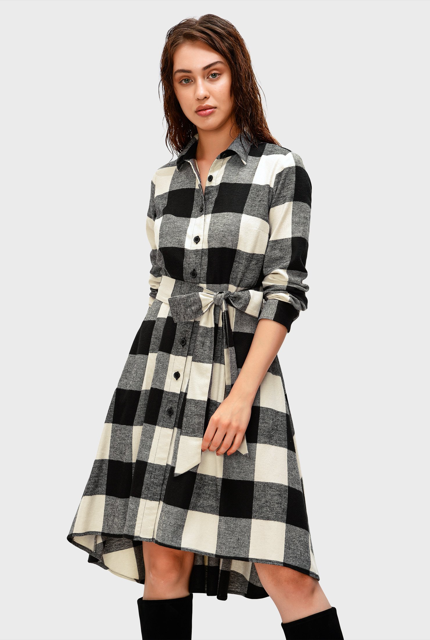 hi low plaid shirt dress