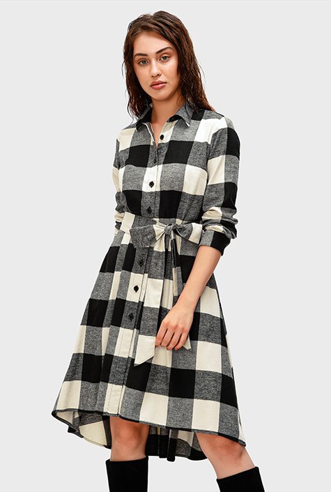 Shop Flannel check high-low shirt dress | eShakti